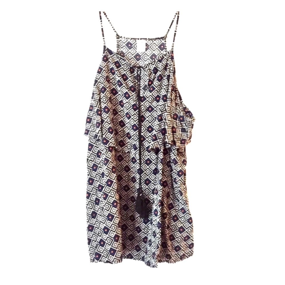 Boho Global Geo Print Rayon Tank Top withTassel